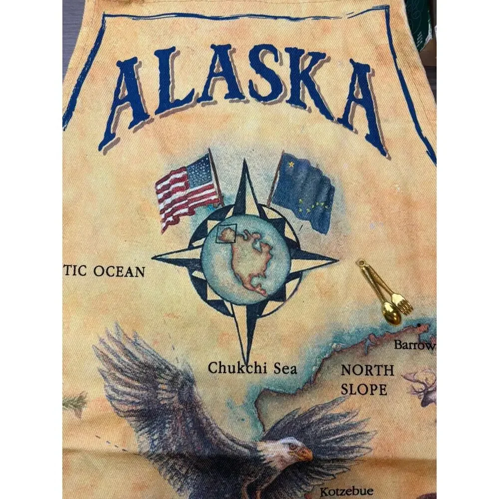 Alaska Apron 100% Cotton Alaska Map -Animals & Words Adjustable-Pocket